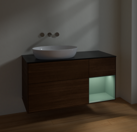 Тумба под раковину Villeroy & Boch Finion 120х50,1 см с подсветкой МДФ шпон грецкого ореха/стекло черное матовое FA52GMGN