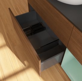 Тумба под раковину Villeroy & Boch Finion 120х50,1 см с подсветкой МДФ шпон грецкого ореха/стекло черное матовое FA52GMGN