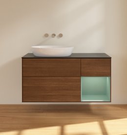 Тумба под раковину Villeroy & Boch Finion 120х50,1 см с подсветкой МДФ шпон грецкого ореха/стекло черное матовое FA52GMGN