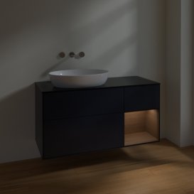 Тумба під раковину Villeroy & Boch Finion 120х50,1 см із підсвічуванням МДФ темно-синій матовий лак/скло чорне матове FA52GNHG