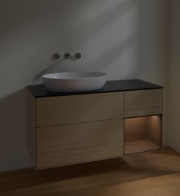 Тумба під раковину Villeroy & Boch Finion 120х50,1 см із підсвічуванням МДФ шпон дуба/скло чорне матове FA52GNPC