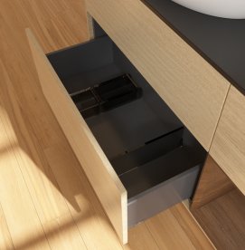 Тумба під раковину Villeroy & Boch Finion 120х50,1 см із підсвічуванням МДФ шпон дуба/скло чорне матове FA52GNPC