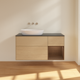 Тумба під раковину Villeroy & Boch Finion 120х50,1 см із підсвічуванням МДФ шпон дуба/скло чорне матове FA52GNPC