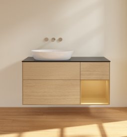 Тумба под раковину Villeroy & Boch Finion 120х50,1 см с подсветкой МДФ шпон дуба/стекло черное матовое FA52HFPC