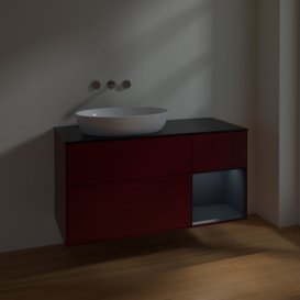 Тумба під раковину Villeroy & Boch Finion 120х50,1 см з підсвічуванням МДФ півонія матовий лак/скло чорне матове FA52HGHB