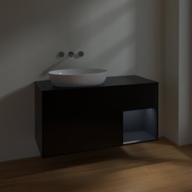 Тумба под раковину Villeroy & Boch Finion 120х50,1 см с подсветкой МДФ черный матовый лак/стекло черное матовое FA52HGPD