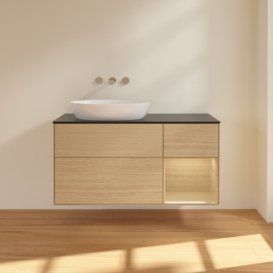 Тумба под раковину Villeroy & Boch Finion 120х50,1 см с подсветкой МДФ шпон дуба/стекло черное матовое FA52PCPC