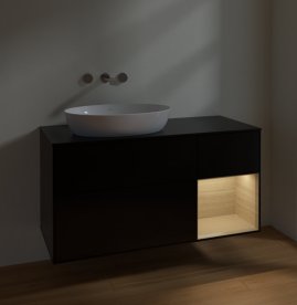Тумба під раковину Villeroy & Boch Finion 120х50,1 см з підсвічуванням МДФ чорний матовий лак/скло чорне матове FA52PCPD
