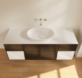 Тумба под раковину Villeroy & Boch Finion 160х50,1 см с подсветкой МДФ черный матовый лак/стекло белое матовое FD01GFPD