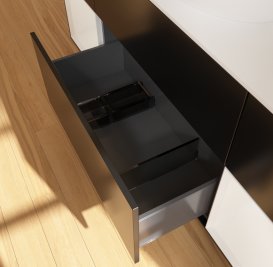 Тумба под раковину Villeroy & Boch Finion 160х50,1 см с подсветкой МДФ черный матовый лак/стекло белое матовое FD01GFPD