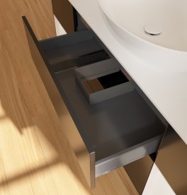 Тумба под раковину Villeroy & Boch Finion 160х50,1 см с подсветкой МДФ черный матовый лак/стекло белое матовое FD01GFPD