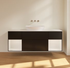 Тумба под раковину Villeroy & Boch Finion 160х50,1 см с подсветкой МДФ черный матовый лак/стекло белое матовое FD01GFPD