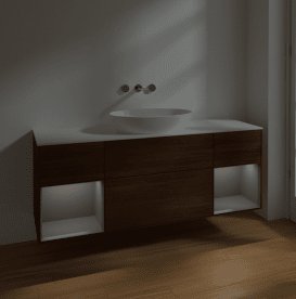 Тумба под раковину Villeroy & Boch Finion 160х50,1 см с подсветкой МДФ шпон грецкого ореха/стекло белое матовое FD01GKGN