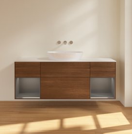 Тумба под раковину Villeroy & Boch Finion 160х50,1 см с подсветкой МДФ шпон грецкого ореха/стекло белое матовое FD01GKGN