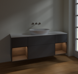 Тумба под раковину Villeroy & Boch Finion 160х50,1 см с подсветкой МДФ антрацит матовый лак/стекло белое матовое FD01GNGK