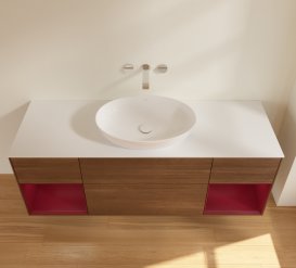 Тумба под раковину Villeroy & Boch Finion 160х50,1 см с подсветкой МДФ шпон грецкого ореха/стекло белое матовое FD01HBGN