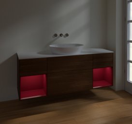 Тумба под раковину Villeroy & Boch Finion 160х50,1 см с подсветкой МДФ шпон грецкого ореха/стекло белое матовое FD01HBGN