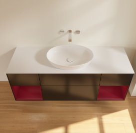 Тумба под раковину Villeroy & Boch Finion 160х50,1 см с подсветкой МДФ черный матовый лак/стекло белое матовое FD01HBPD