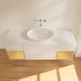 Тумба под раковину Villeroy & Boch Finion 160х50,1 см с подсветкой МДФ глянцевый белый лак/стекло белое матовое FD01HFGF