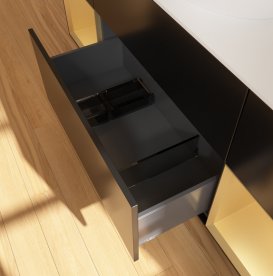 Тумба под раковину Villeroy & Boch Finion 160х50,1 см с подсветкой МДФ черный матовый лак/стекло белое матовое FD01HFPD