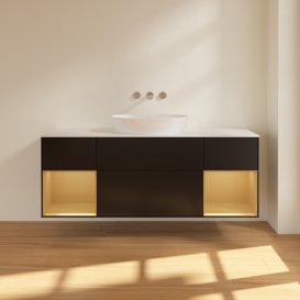 Тумба под раковину Villeroy & Boch Finion 160х50,1 см с подсветкой МДФ черный матовый лак/стекло белое матовое FD01HFPD