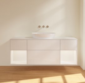 Тумба под раковину Villeroy & Boch Finion 160х50,1 см с подсветкой МДФ глянцевый белый лак/стекло белое матовое FD01MTGF