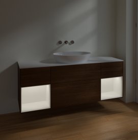 Тумба под раковину Villeroy & Boch Finion 160х50,1 см с подсветкой МДФ шпон грецкого ореха/стекло белое матовое FD01MTGN