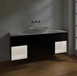 Тумба під раковину Villeroy & Boch Finion 160х50,1 см із підсвічуванням МДФ чорний матовий лак/скло біле матове FD01MTPD