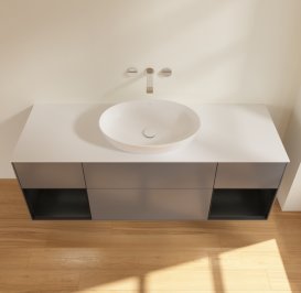 Тумба под раковину Villeroy & Boch Finion 160х50,1 см с подсветкой МДФ антрацит матовый лак/стекло белое матовое FD01PDGK