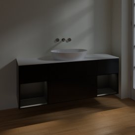 Тумба под раковину Villeroy & Boch Finion 160х50,1 см с подсветкой МДФ черный матовый лак/стекло белое матовое FD01PDPD