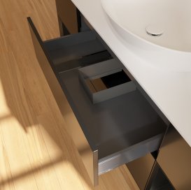 Тумба под раковину Villeroy & Boch Finion 160х50,1 см с подсветкой МДФ черный матовый лак/стекло белое матовое FD01PDPD