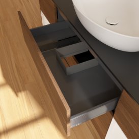 Тумба под раковину Villeroy & Boch Finion 160х50,1 см с подсветкой МДФ шпон грецкого ореха/стекло черное матовое FD02GFGN