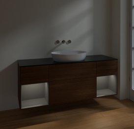 Тумба под раковину Villeroy & Boch Finion 160х50,1 см с подсветкой МДФ шпон грецкого ореха/стекло черное матовое FD02GKGN