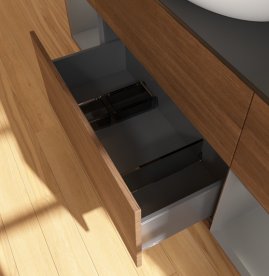 Тумба под раковину Villeroy & Boch Finion 160х50,1 см с подсветкой МДФ шпон грецкого ореха/стекло черное матовое FD02GKGN