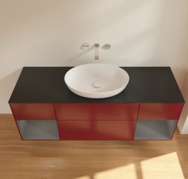 Тумба под раковину Villeroy & Boch Finion 160х50,1 см с подсветкой МДФ пион матовый лак/стекло черное матовое FD02GKHB