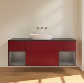 Тумба под раковину Villeroy & Boch Finion 160х50,1 см с подсветкой МДФ пион матовый лак/стекло черное матовое FD02GKHB