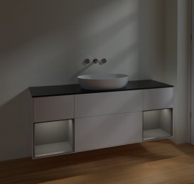 Тумба під раковину Villeroy & Boch Finion 160х50,1 см із підсвічуванням МДФ білий матовий лак/скло чорне матове FD02GKMT