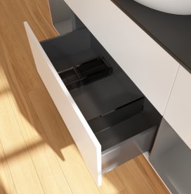 Тумба під раковину Villeroy & Boch Finion 160х50,1 см із підсвічуванням МДФ білий матовий лак/скло чорне матове FD02GKMT