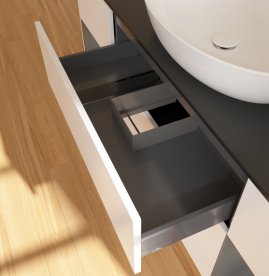 Тумба під раковину Villeroy & Boch Finion 160х50,1 см із підсвічуванням МДФ білий матовий лак/скло чорне матове FD02GKMT