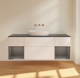 Тумба під раковину Villeroy & Boch Finion 160х50,1 см із підсвічуванням МДФ білий матовий лак/скло чорне матове FD02GKMT