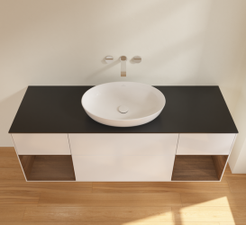 Тумба под раковину Villeroy & Boch Finion 160х50,1 см с подсветкой МДФ глянцевый белый лак/стекло черное матовое FD02GNGF