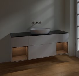 Тумба под раковину Villeroy & Boch Finion 160х50,1 см с подсветкой МДФ глянцевый белый лак/стекло черное матовое FD02GNGF