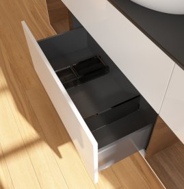 Тумба под раковину Villeroy & Boch Finion 160х50,1 см с подсветкой МДФ глянцевый белый лак/стекло черное матовое FD02GNGF