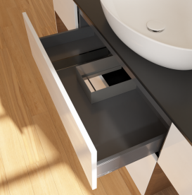 Тумба под раковину Villeroy & Boch Finion 160х50,1 см с подсветкой МДФ глянцевый белый лак/стекло черное матовое FD02GNGF