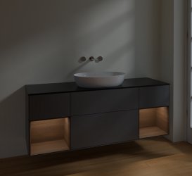Тумба под раковину Villeroy & Boch Finion 160х50,1 см с подсветкой МДФ антрацит матовый лак/стекло черное матовое FD02GNGK