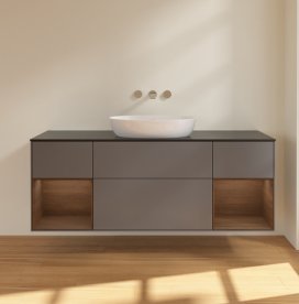 Тумба под раковину Villeroy & Boch Finion 160х50,1 см с подсветкой МДФ антрацит матовый лак/стекло черное матовое FD02GNGK