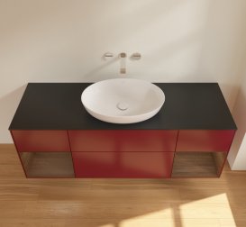 Тумба под раковину Villeroy & Boch Finion 160х50,1 см с подсветкой МДФ пион матовый лак/стекло черное матовое FD02GNHB