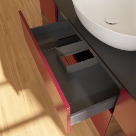 Тумба под раковину Villeroy & Boch Finion 160х50,1 см с подсветкой МДФ пион матовый лак/стекло черное матовое FD02GNHB