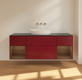 Тумба под раковину Villeroy & Boch Finion 160х50,1 см с подсветкой МДФ пион матовый лак/стекло черное матовое FD02GNHB