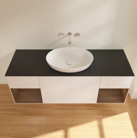 Тумба под раковину Villeroy & Boch Finion 160х50,1 см с подсветкой МДФ белый матовый лак/стекло черное матовое FD02GNMT